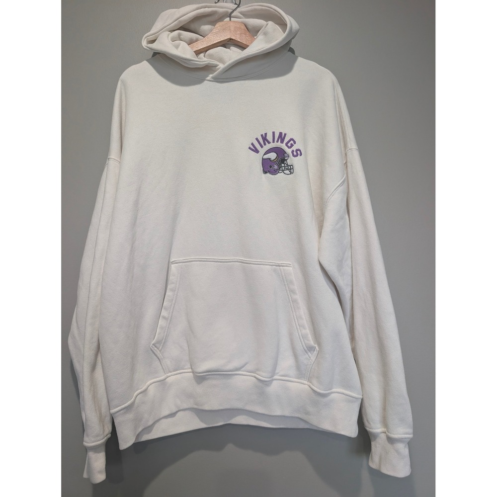Abercrombie Minnesota Vikings Embroidered Hoodie Cream Off White L Oversized